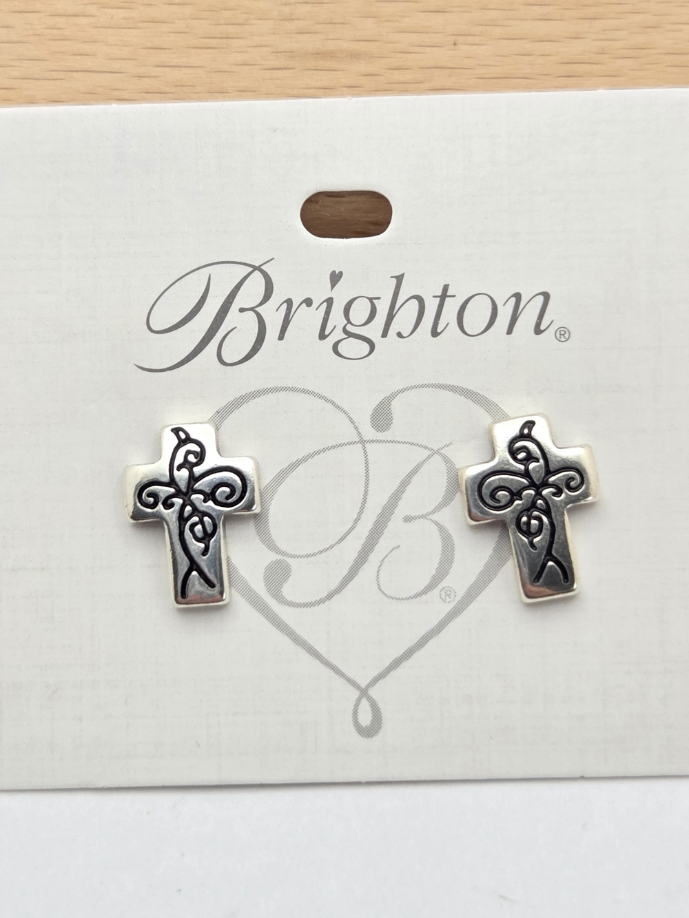 Brighton True Cross Stud Earrings Silver Plated Scroll Filigree NWT J21560